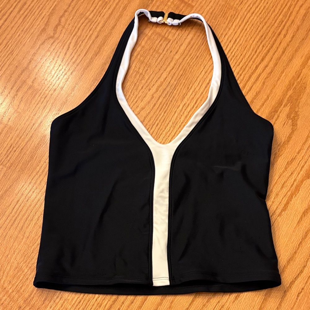 Anne Klein Black and White Halter Bikini Top